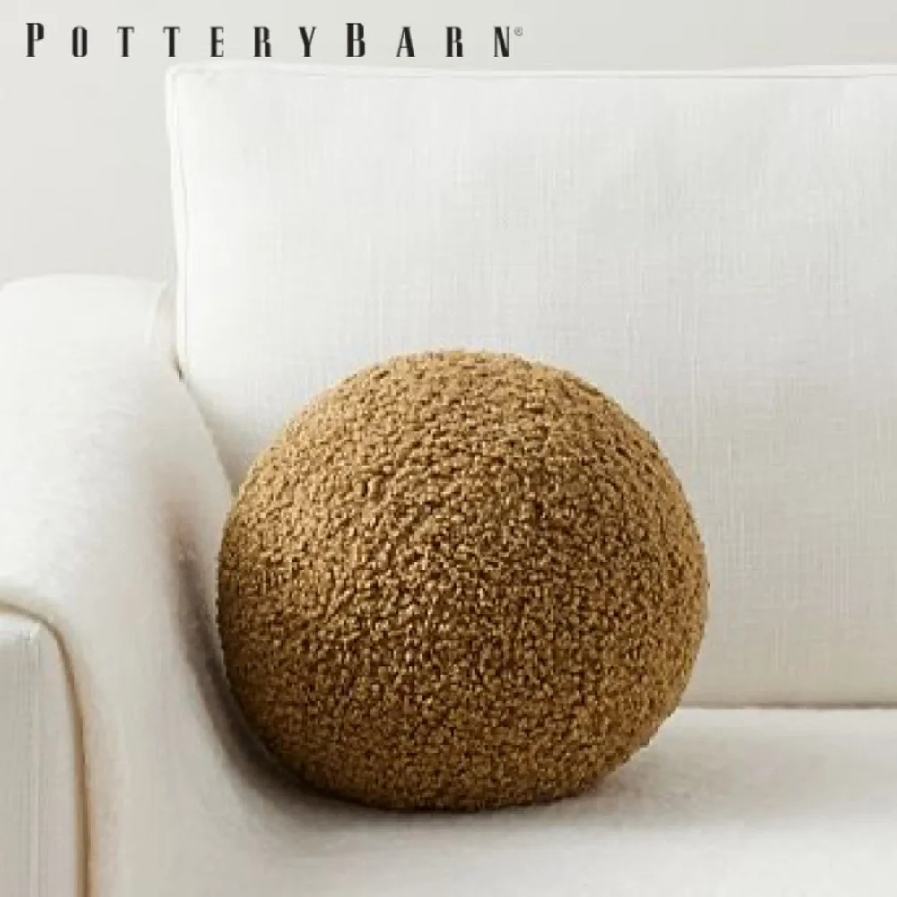Pottery Barn Cozy Teddy Ball Pillow- Tobacco